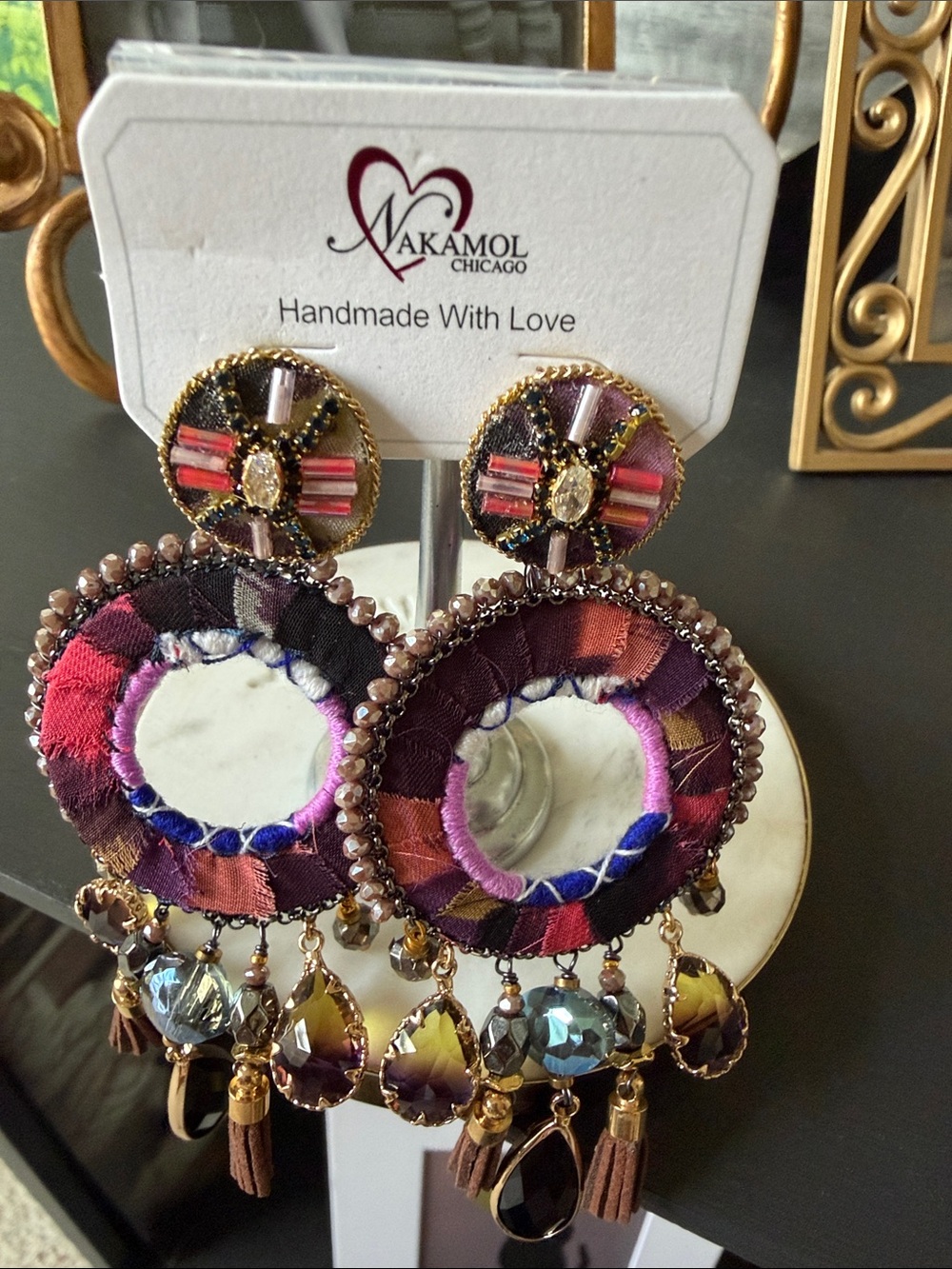 Nakamol Multicolor Fabric Hoop Earrings with Pink & Purple Accents